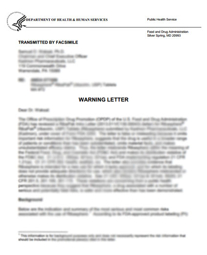 FDA Warns Alkermes for Misleading Print Ad | RAPS